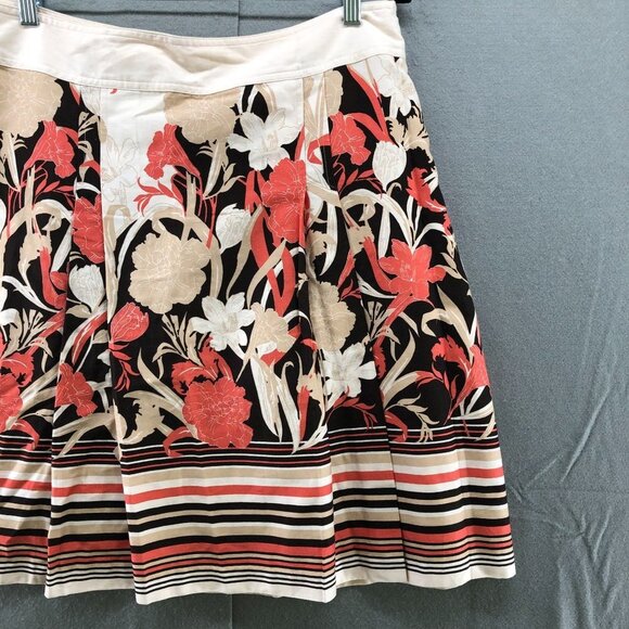 Ann Taylor Floral Skirt 14P A-Line Pleated Coral Beige Cotton Lightweight - Picture 4 of 10
